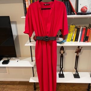 🚫SOLD🚫Zara Red Cropped Jumpsuit w/ Belt